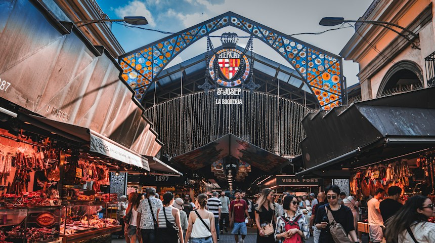 Shoppers at La Boqueria market in Barcelona
