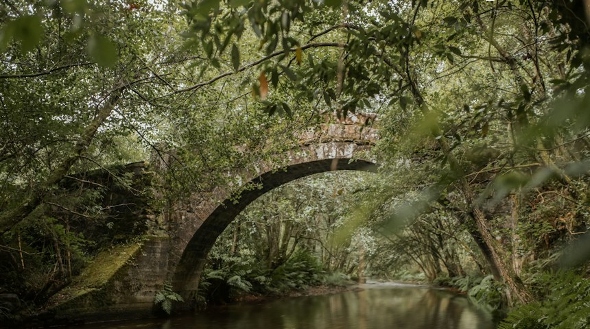 Stone bridge over a river in Galicia