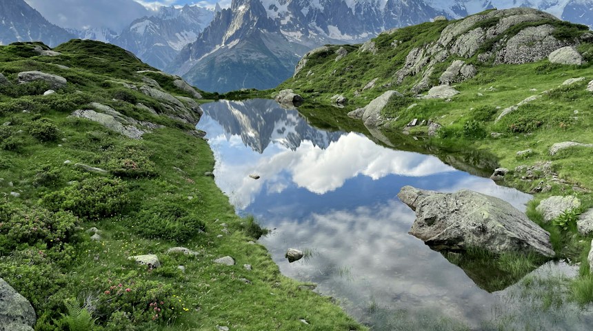 Alpine lake surrounded by mountains near Chamonix