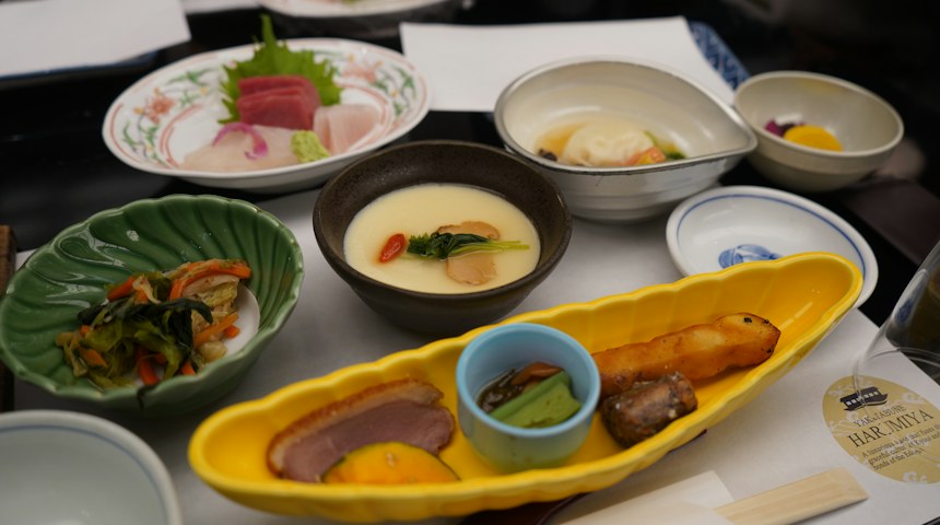 Japanese kaiseki multi-course meal served in small dishes