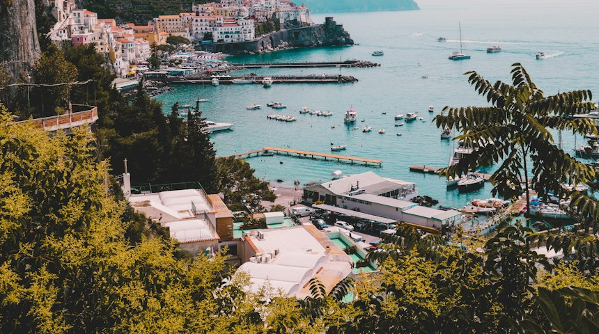 Village perched above the sea on the Amalfi Coast