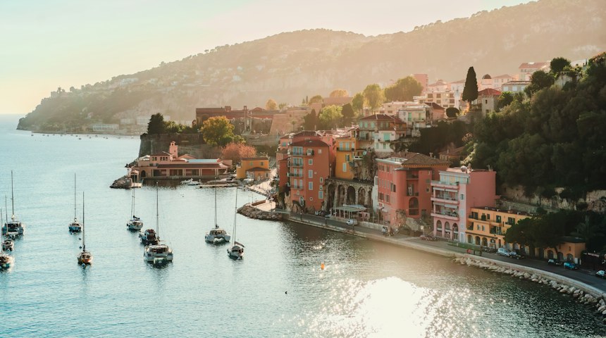 Boats floating in a harbour on the French Riviera