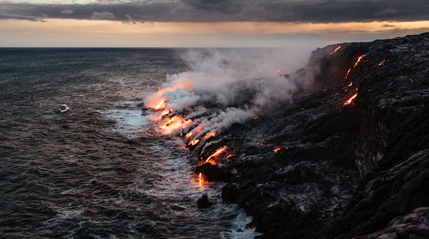 Red lava flowing on the Big Island of Hawaii