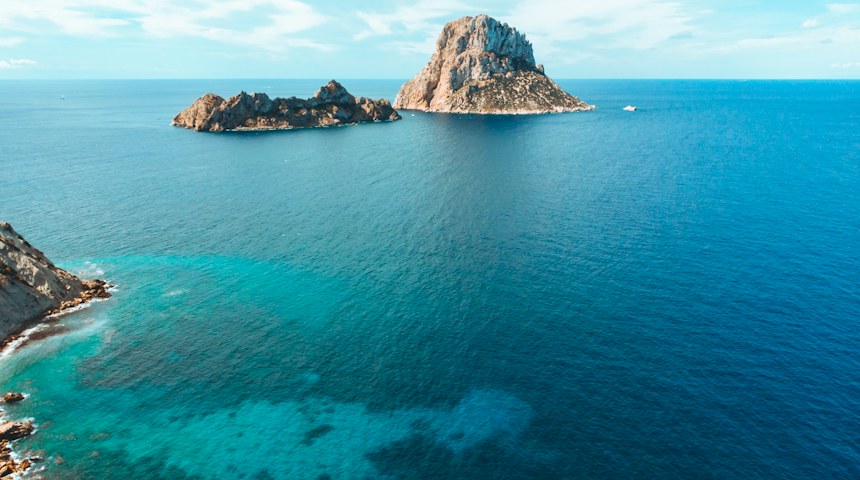 Rocky coastline and clear water in Ibiza