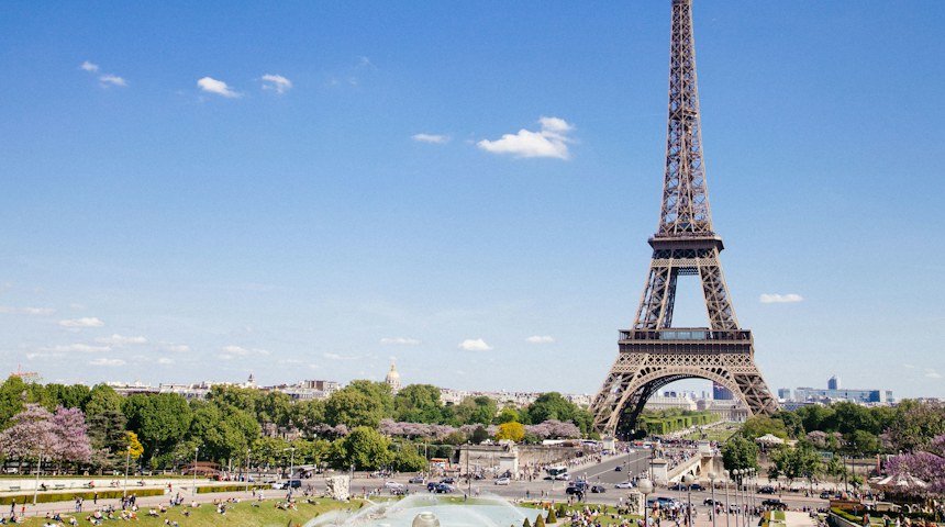 The Eiffel Tower rising above Paris