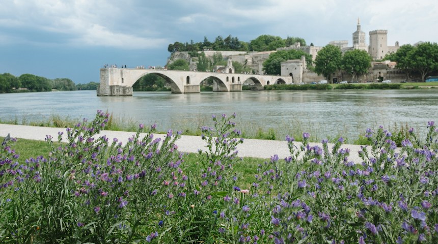 Historic bridge over the Rhone river in Avignon