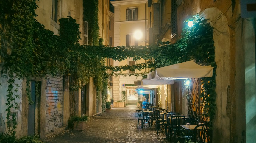 Cobblestone street in the Trastevere neighbourhood of Rome
