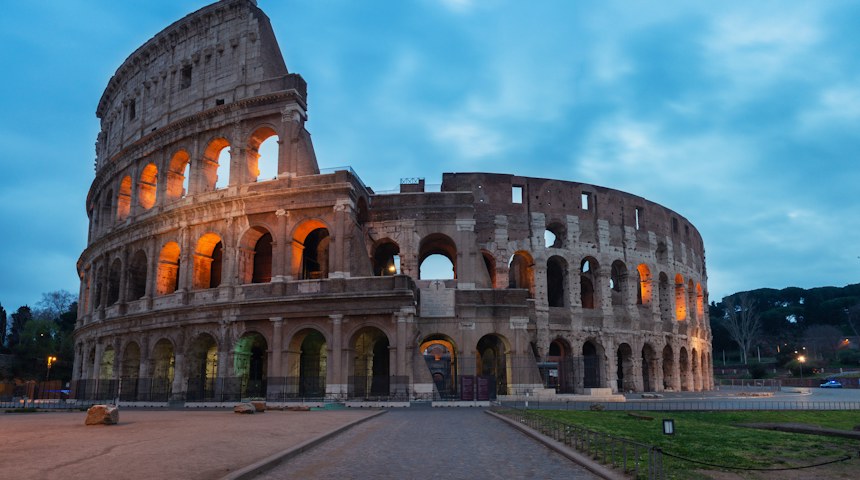 The Colosseum in Rome on a clear day