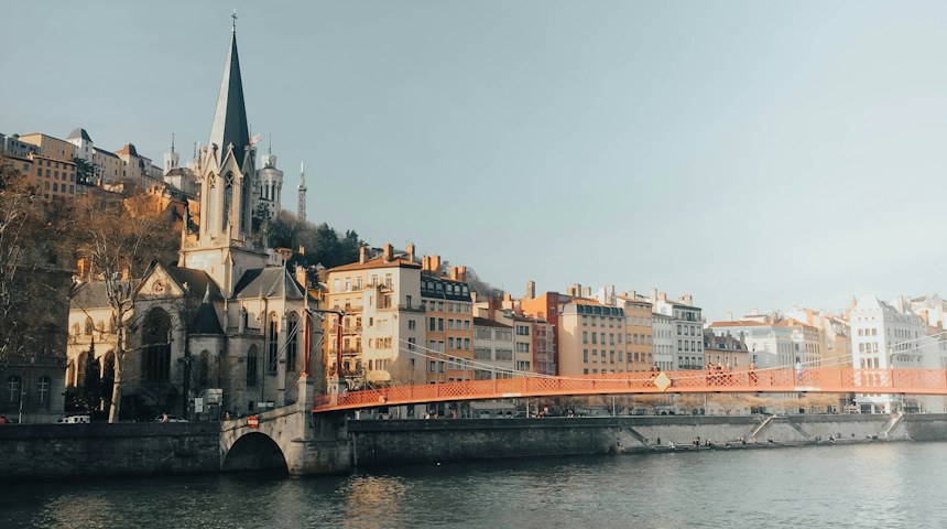 Historic buildings along the river in Lyon