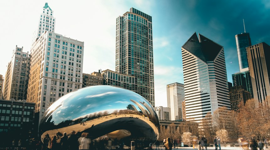 People walking around downtown Chicago