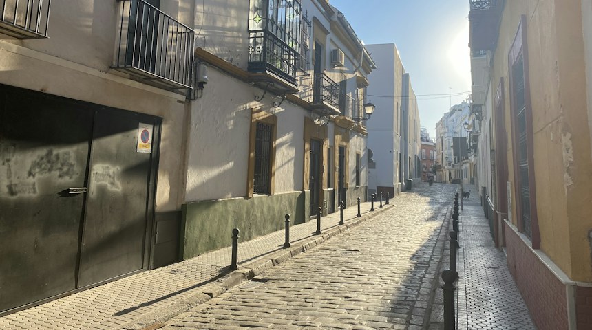 Cobblestone street in the old town of Seville