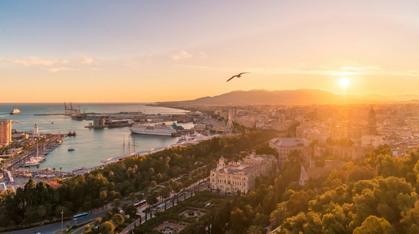 Aerial view of Malaga and the Mediterranean coast