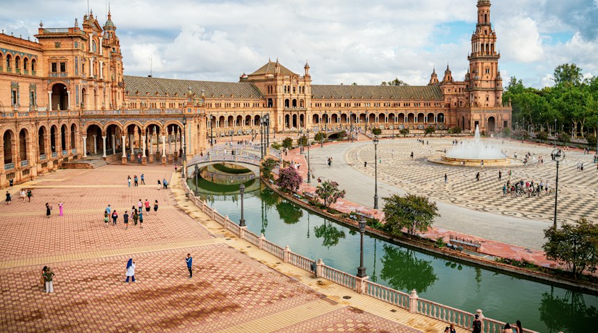 Plaza de Espana in Seville with its grand building and fountain