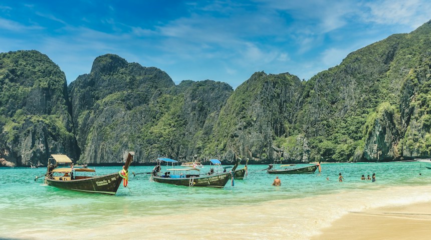 Travellers on a boat trip between Thai islands