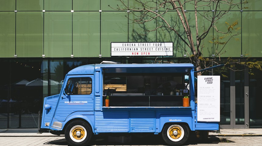 Food truck parked on a city street in the USA