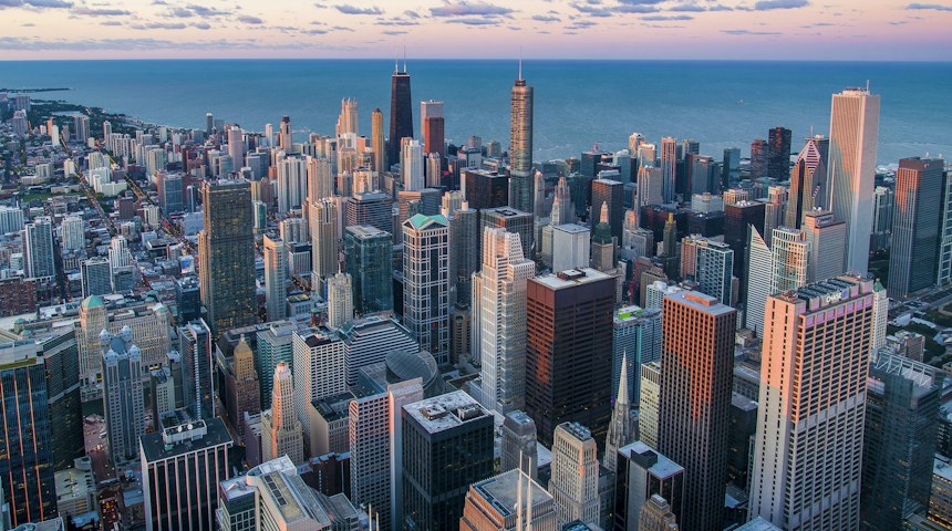 Chicago skyline along the river